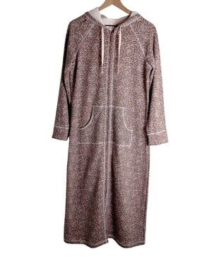 Cabernet Leisure Long Sleeve Hooded Floral Maxi Robe in Mauve Size Medium